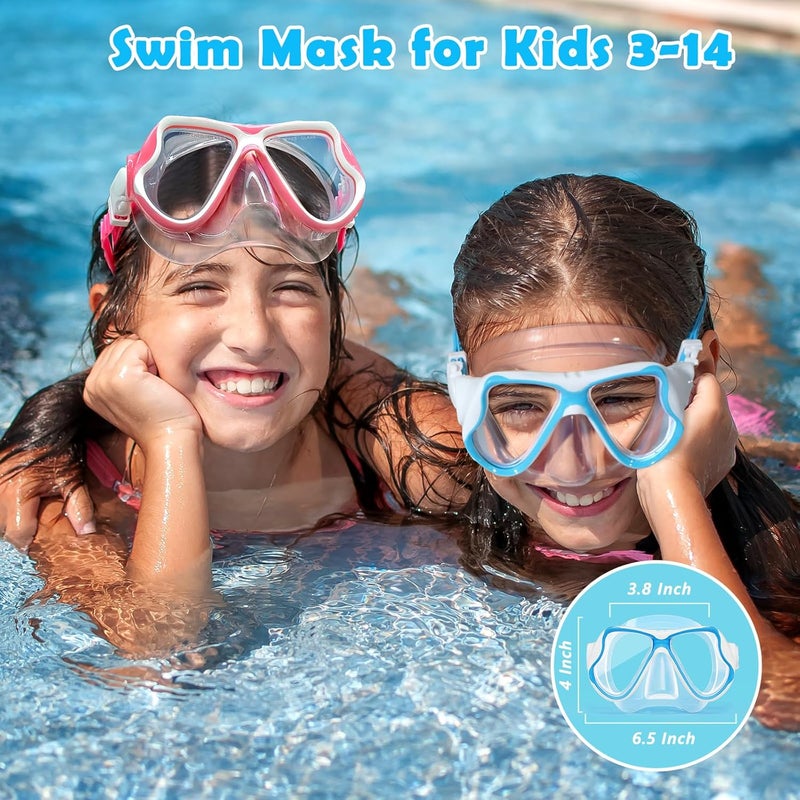Freela 2 Pack Kids Swim Goggles Mask for Boys Girls 3-14, Tempered Glass Lens 180° HD View with Nose Cover for Pool Beach - Image 2